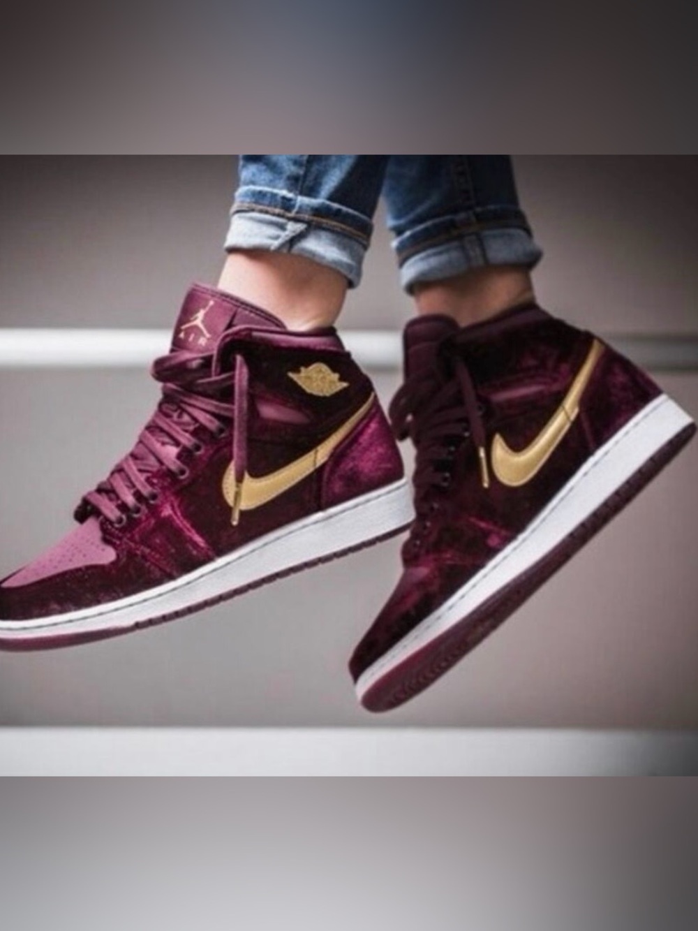 2016 Nike Air Jordan 1 Heiress GG 'Velvet', Burgundy & Gold, 5.5Y / 7.5 Women’s